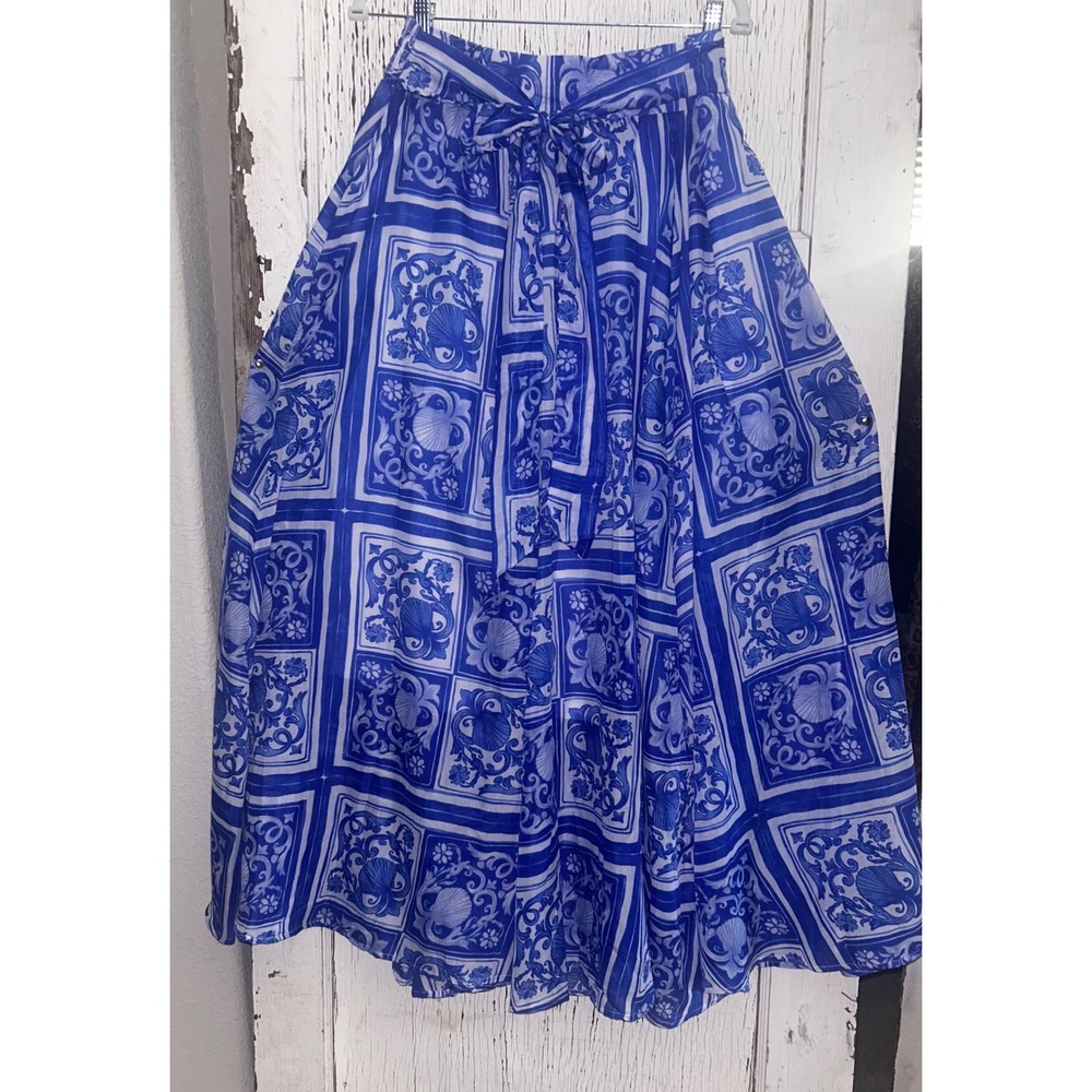 Blue & White Full Maxi Skirt- XL - Picture 3 of 6
